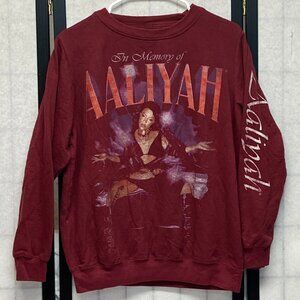 Aaliyah In Memory Crew Neck Screen Print Fleece Sweatshirt Maroon M Long Sleeve